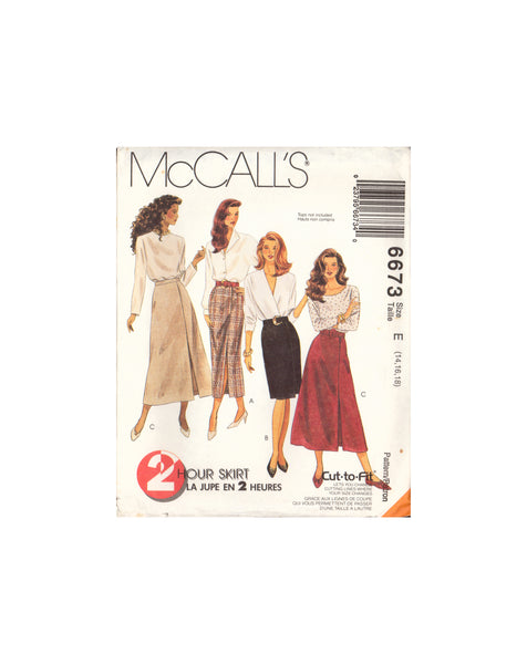 McCall's 6673 Sewing Pattern, Skirts, Size 14-16-18, Uncut, Factory Folded