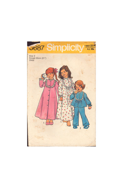 Simplicity 6687 Sewing Pattern, Children's Robe, Nightgown & Pajamas, Size 2, Cut, INCOMPLETE