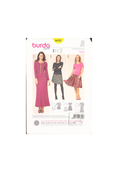 Burda 6692 Sewing Pattern, Dress, Size 8-20, Uncut, Factory Folded