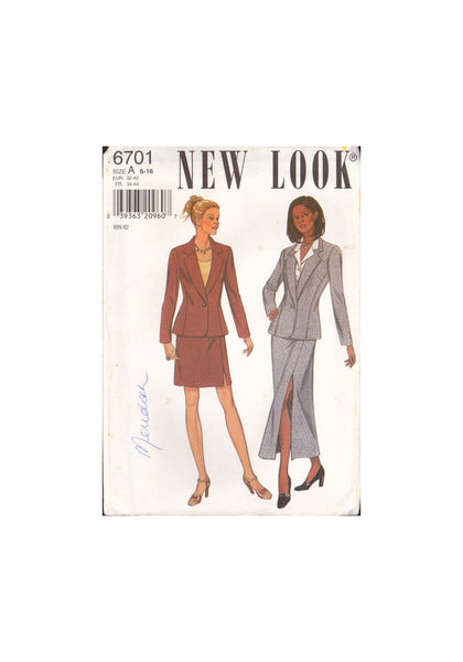 New Look 6701 Sewing Pattern, Jacket, Skirt, Size 6-16, Uncut, Factory Folded