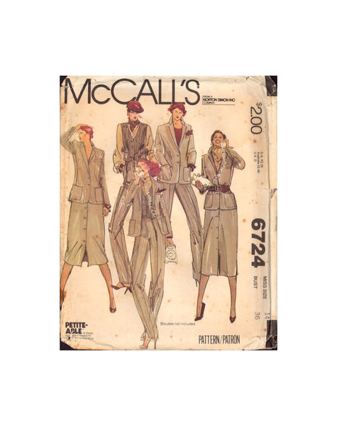 McCall's 6724 Sewing Pattern, Jacket, Vest, Skirt and Pants, Size 14, PARTIALLY CUT, COMPLETE