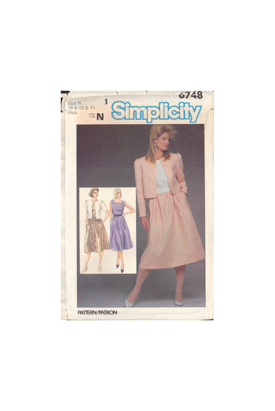 Simplicity 6748 Sewing Pattern, Dress and Jacket, Size 10, Partially Cut, Complete