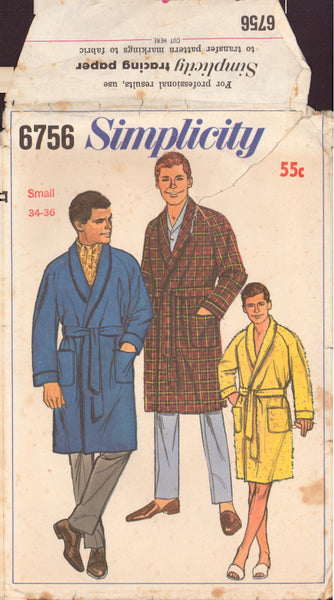 Simplicity 6756 Sewing Pattern Men's Robe, Size Small, Uncut, Factory Folded