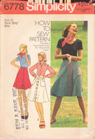 Simplicity 6778 Sewing Pattern, Front-Button Skirt, Size 12, Cut, Complete