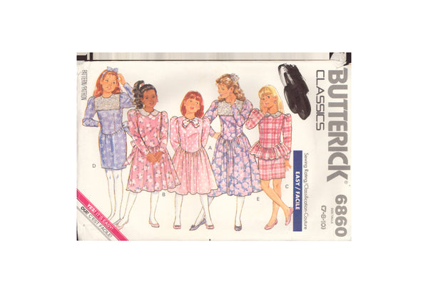 Butterick 6860 Sewing Pattern, Girls' Dress, Size 7-8-10, Cut, Complete