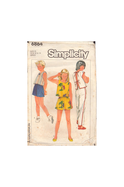 Simplicity 6864 Sewing Pattern, Girls' Top and Pants or Shorts, Size 10-12-14, Partially Cut, Complete