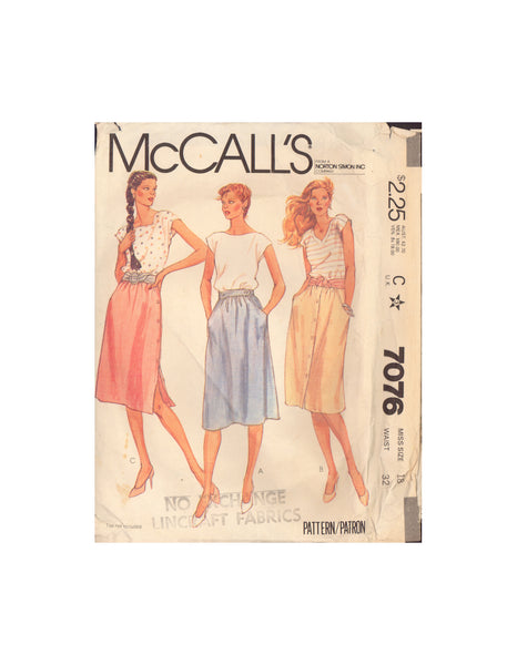 McCall's 7076 Sewing Pattern, Skirts, Size 18, Cut, Complete