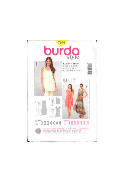 Burda 7204 Sewing Pattern Dress Shirt Size 8-20 Uncut Factory Folded