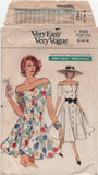 80s Dress Sewing Pattern: Vogue 7243 Fit and Flare, Off the Shoulder Dress in Two Lengths, Uncut, Size 12-16