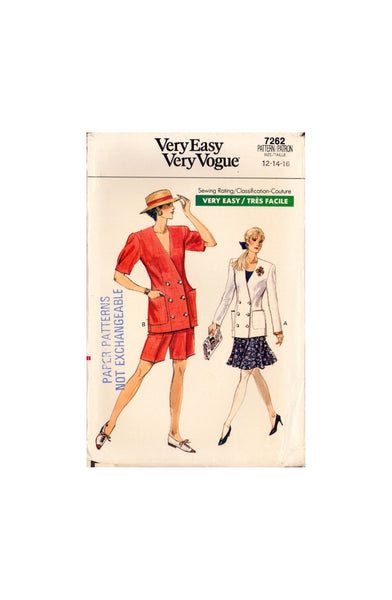 Vogue 7262 Sewing Pattern, Misses' Petite Jacket, Skirt and Shorts, Size 12, Cut, Complete