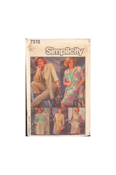 Simplicity 7312 Sewing Pattern, Top, Skirt, Pants, Jacket or Dress, Size 14, Uncut, Factory Folded