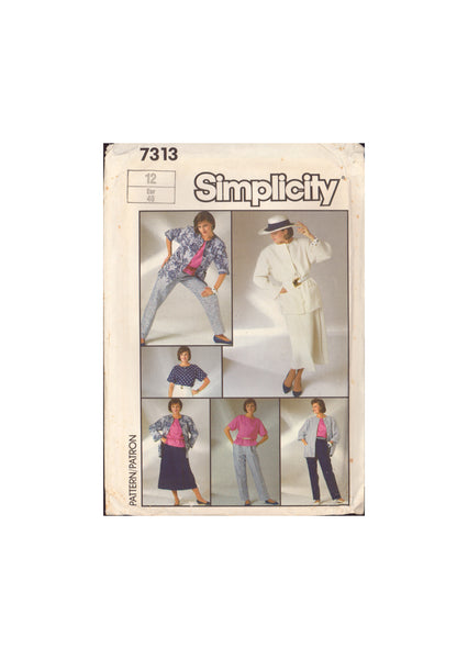 Simplicity 7313 Sewing Pattern, Pants, Skirt, Top and Jacket, Size 12, Uncut, Factory Folded