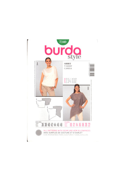 Burda 7340 Sewing Pattern Women's Shirt Size 10-22 Uncut Factory Folded