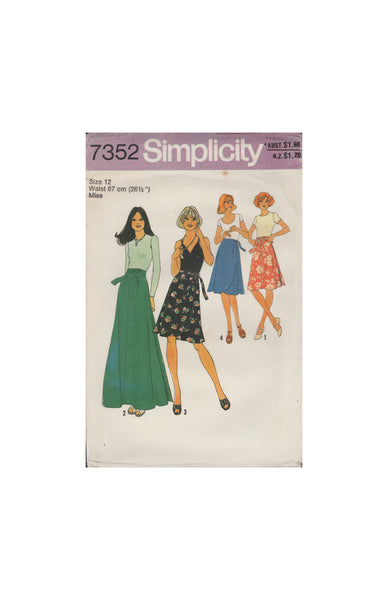 Simplicity 7352 Sewing Pattern, Set of Wrap Skirts, Size 12, Partially Cut, Complete