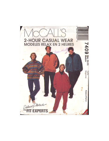 McCall's 7409 Sewing Pattern, Women's and Men's Jacket, Top, Pants and Headband, Size Medium (34-36) or Large (38-40), Factory Folded, Uncut