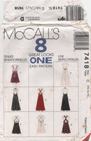 90s Sewing Pattern: McCall's 7418 Evening Dress with Back Shoulder Strap Variations and Two Skirt Lengths, Uncut, Factory Folded, Size 10-12