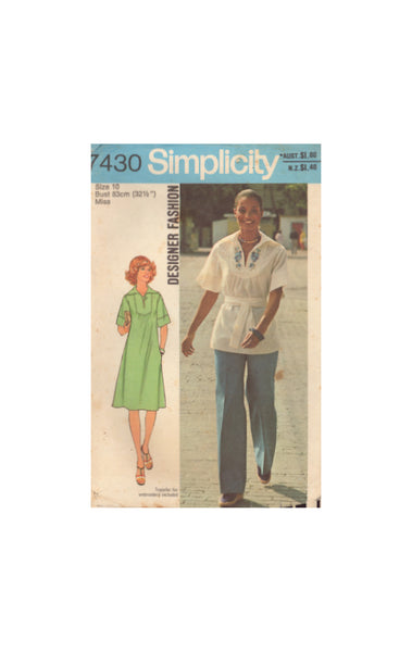 Simplicity 7430 Sewing Pattern, Dress or Top and Pants, Size 10, Cut, Complete