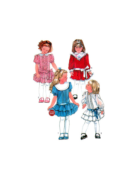 Simplicity 7432 Childs' Dropped Waist Dress with Embroidered Collars, Uncut, Factory Folded Sewing Pattern Size 5