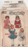 Simplicity 7432 Childs' Dropped Waist Dress with Embroidered Collars, Uncut, Factory Folded Sewing Pattern Size 5