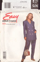 McCall's 7475 Sewing Pattern, Jacket, Top and Pants, Size 16-22, Uncut, Factory Folded