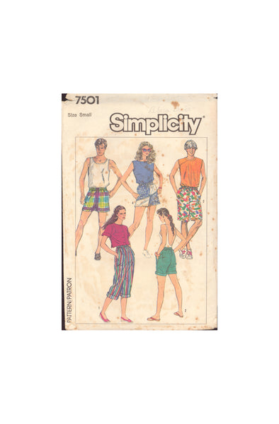 Simplicity 7501 Sewing Pattern Women's, Men's and Boys' Shorts, Size Small, Partially Cut, Complete