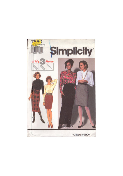 Simplicity 7560 Sewing Pattern, 2-Length Skirt, Size 18-24, Uncut, Factory Folded