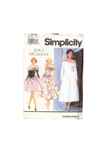 Simplicity 7562 Sewing Pattern, Jessica McClintock Dress in Two Lengths, Size 6, Cut, Incomplete