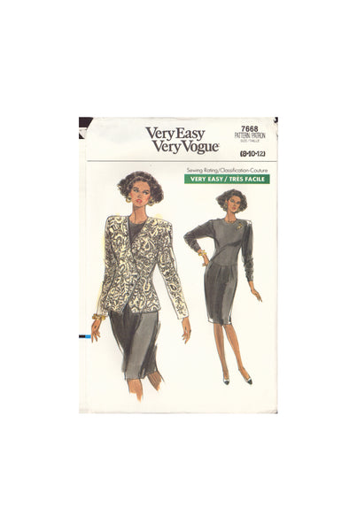 Vogue 7668 Sewing Pattern, Jacket and Dress, Size 8-10-12, Cut, Complete