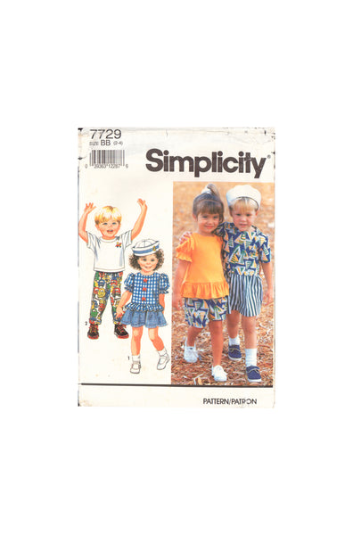 Simplicity 7729 Sewing Pattern, Toddlers' Pants or Shorts, Skirt, Top and Hat, Size 2-4, Uncut, Factory Folded