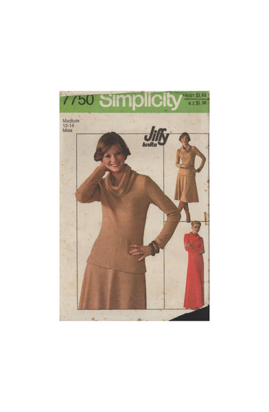 Simplicity 7750 Sewing Pattern, Jiffy Dress or Top and Skirt, Size 12-14, Uncut, Factory Folded