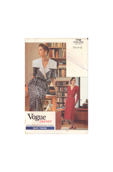 Vogue 7750 Sewing Pattern, Misses' Petite Dress, Size 12-14-16, Uncut, Factory Folded