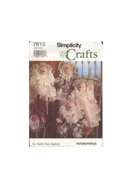 Simplicity 7815 Sewing Pattern, Stuffed Bears and Clothing, One Size, Uncut, Factory Folded