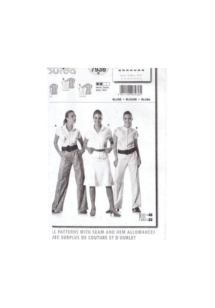 Burda 7936 Sewing Pattern Blouse 10-22 (36-48) Uncut Factory Folded