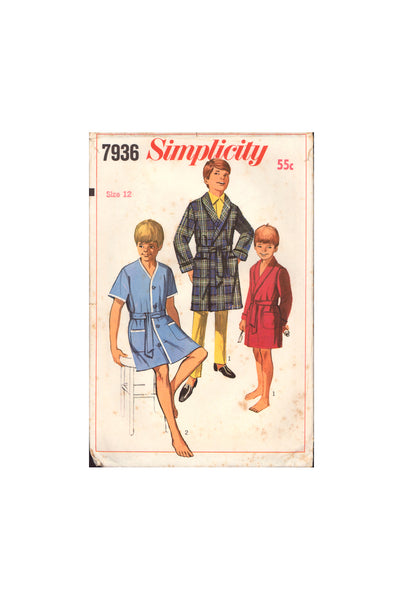 Simplicity 7936 Boys' Robe, Sewing Pattern, Size 12, PARTIALLY CUT, COMPLETE