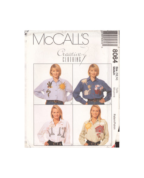 McCall's 8064 Sewing Pattern, Women's Shirts With Appliques, Size 12-14, Uncut, Factory Folded