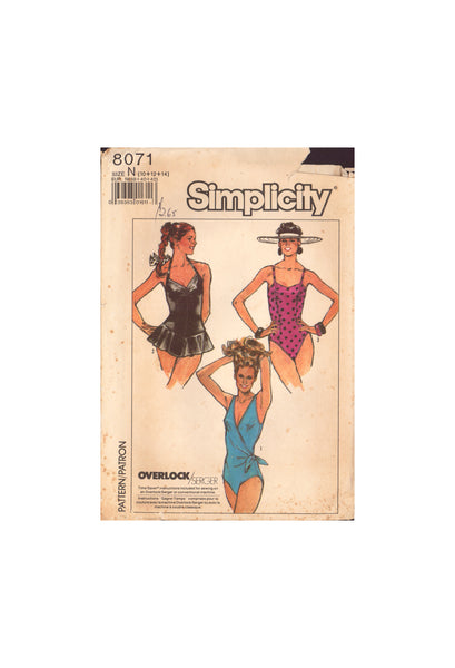 Simplicity 8071 Sewing Pattern, Women's Swimsuits, Size 10-12, Partially Cut, Complete