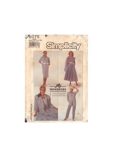 Simplicity 8075 Sewing Pattern, Misses' Skirt, Pants, Top and Dress or Shirt, Size 14-16 Cut, Complete