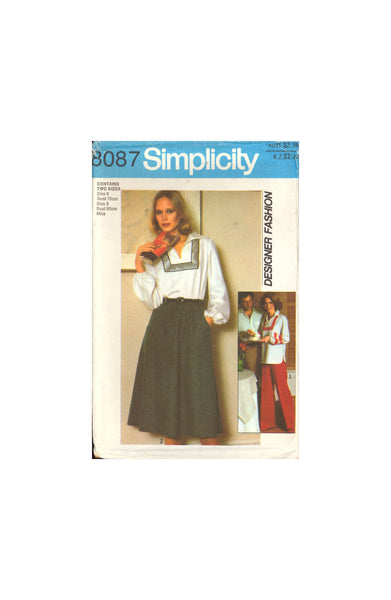 Simplicity 8087 Pullover Top with Front Slash Opening, Bias Skirt and Pants, Sewing Pattern Size 6-8