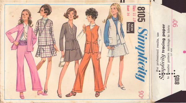 Simplicity 8105 Sewing Pattern, Jacket, Skirt and Pants, Size 11 Junior Petite, Uncut, Factory Folded