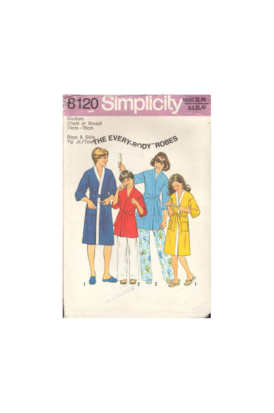 Simplicity 8120 Sewing Pattern, Women's, Men's and Children's Kimono Robe, Size Medium or Large, Cut, Complete