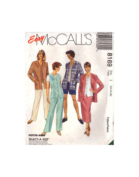 McCall's 8169 Sewing Pattern Jacket Vest Pants Shorts Skirt Size 42-44-46 or 44-46-48 Uncut Factory Folded