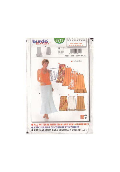 Burda 8213 Sewing Pattern, Skirt, Size 10-24, Uncut, Factory Folded