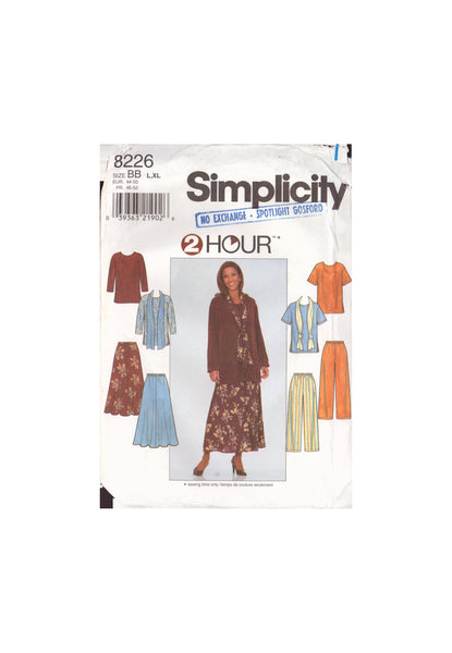 Simplicity 8226 Sewing Pattern, Misses' Top, Skirt, Pants and Scarf, Size L-XL, Uncut, Complete