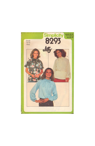 Simplicity 8293 Sewing Pattern, Jiffy Blouse, Size Small, Neatly Cut, Complete