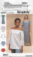 Simplicity 8296 Off the Shoulder Dress, Top or Tunic with Length Variations, Uncut, Factory Folded, Sewing Pattern Size 10-18