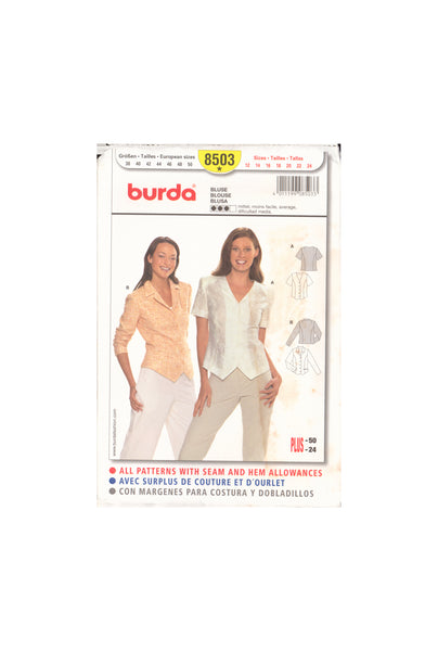 Burda 8503 Sewing Pattern, Blouse, Size 12-24, Uncut, Factory Folded