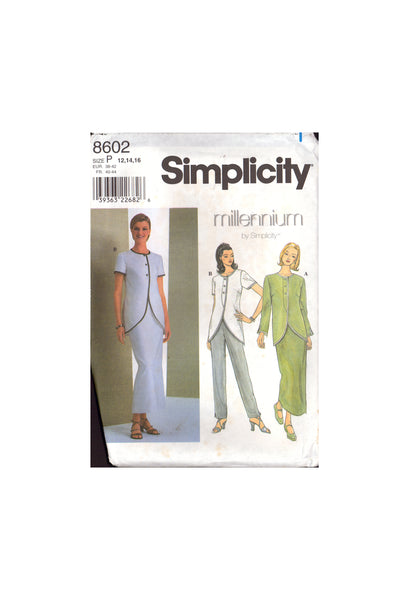 Simplicity 8602 Millennium Semi-Fitted Tunic with Shaped Hemline, Skirt and Pants, Uncut, Factory Folded Sewing Pattern Size 12-16