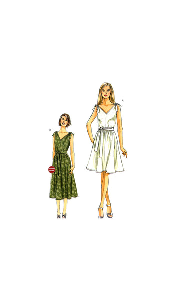 Vogue 8645 Shoulder Tie Dress in Two Lengths and Belt, Uncut, Factory Folded, Sewing Pattern Size 8-14