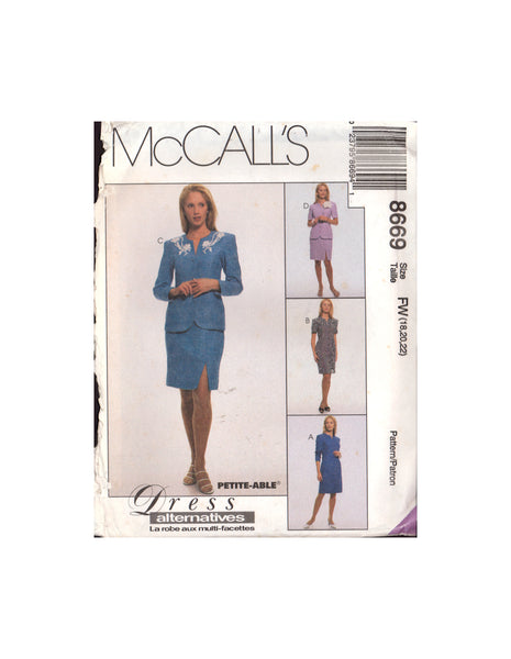 McCall's 8669 Sewing Pattern Jacket Dress Skirt Size 12-14-16 or 18-20-22 Uncut Factory Folded