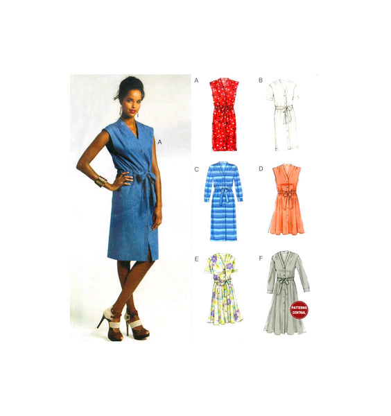 Vogue 8810 Collarless Shirt Dress with Straight or Flared Skirt, Uncut, Factory Folded, Sewing Pattern Size 8-16